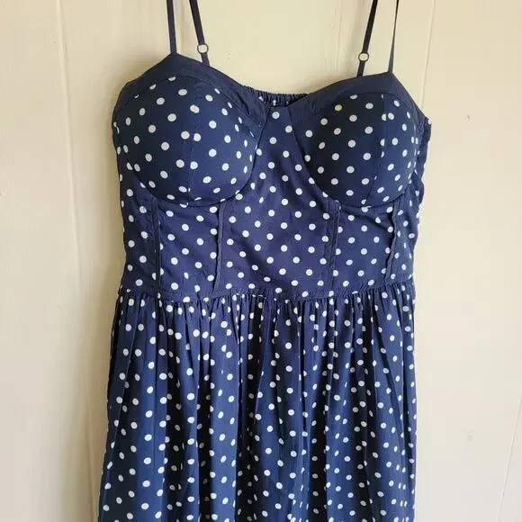Band of Gypsies Bustier Top Blue and White Polka Dot Fit & Flare Mini Dress - Picture 2 of 4